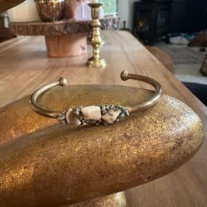 Chic brass Cuff with Stone gem Details signed Marly Moretti Free people Anthro